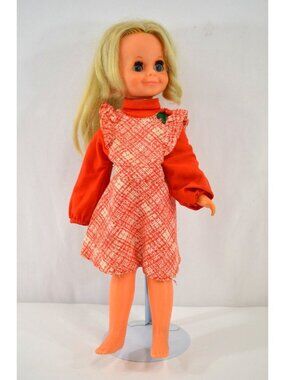 Ideal Growing Hair Blonde Velvet Doll Crissy Cousin 1970 15" Vtg Red Jumper